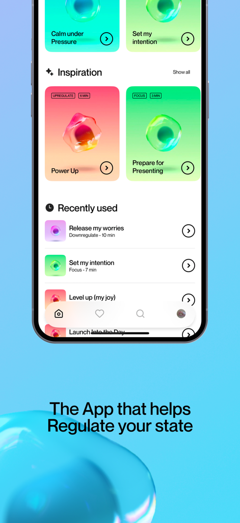 Regulate: Breathwork for Focus - Regulate app home screen showing various breathwork sessions for focus and energy management