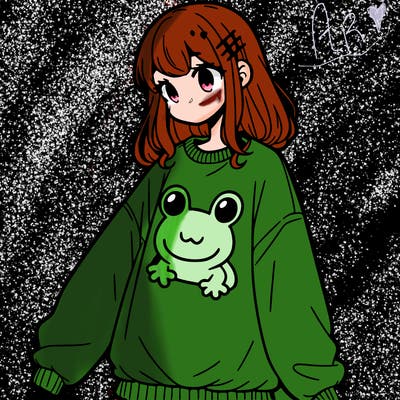 girl wearing frogging sweatshirt