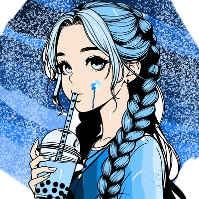realistic girl with braided hair drinking boba
