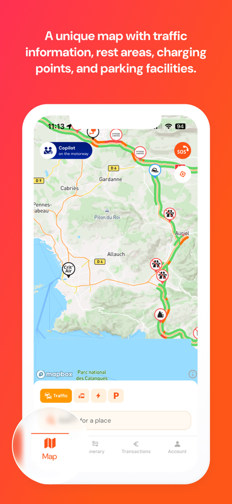 Ulys app navigation map displaying real-time traffic and road information