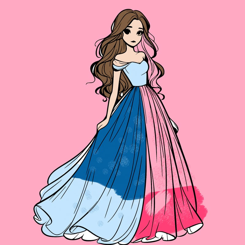 one realistic girl  in long flowing dress