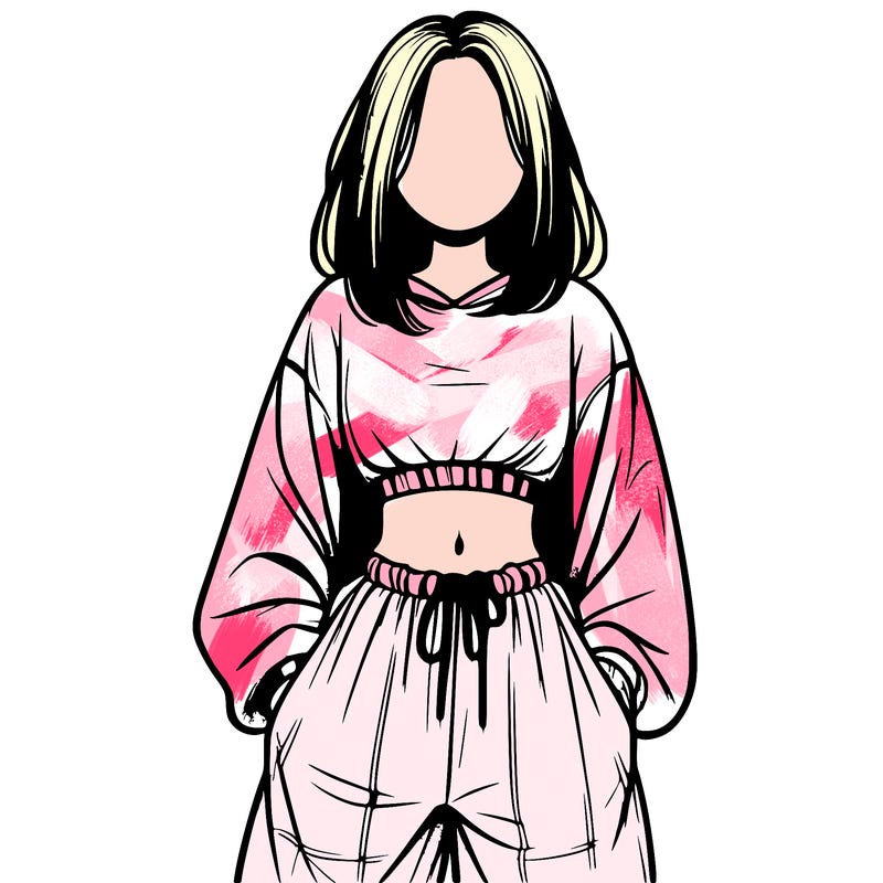 realistic girl faceless with baggy pants and a crop top