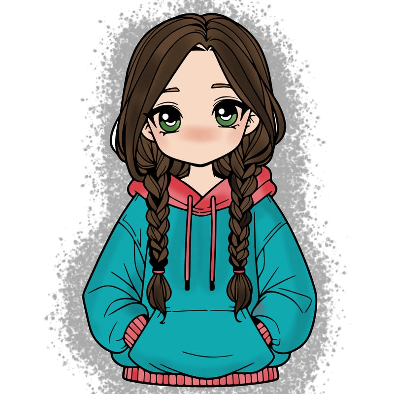 a realistic girl with a oversized hoodie and she has braids