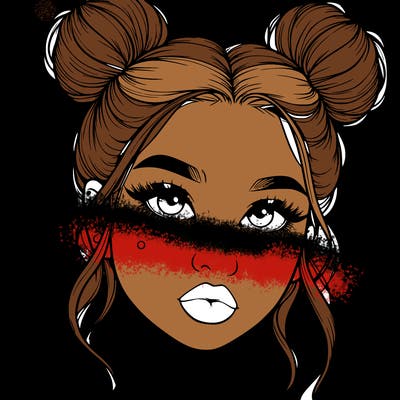 realistic girl with two buns on her hair and lips