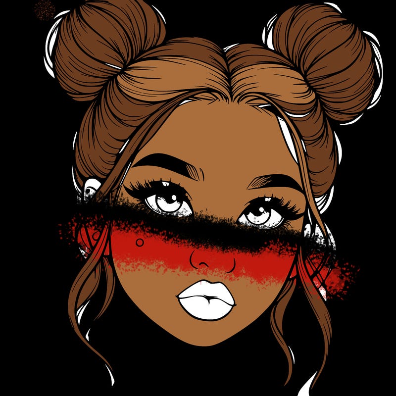 realistic girl with two buns on her hair and lips