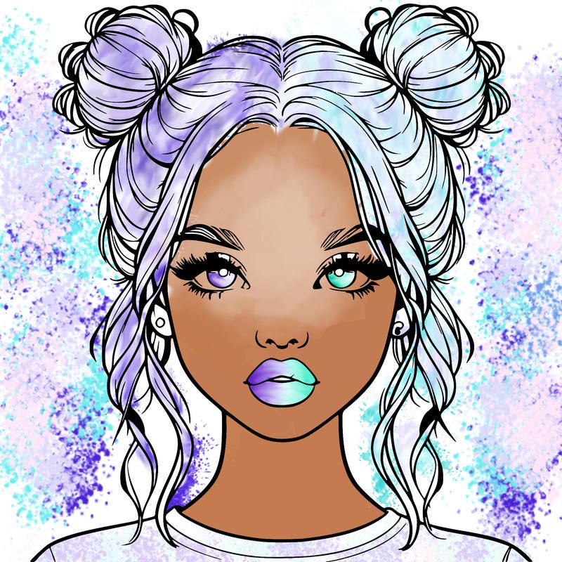 realistic girl with two buns in hair and lips