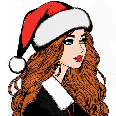 realistic girl in santa hat