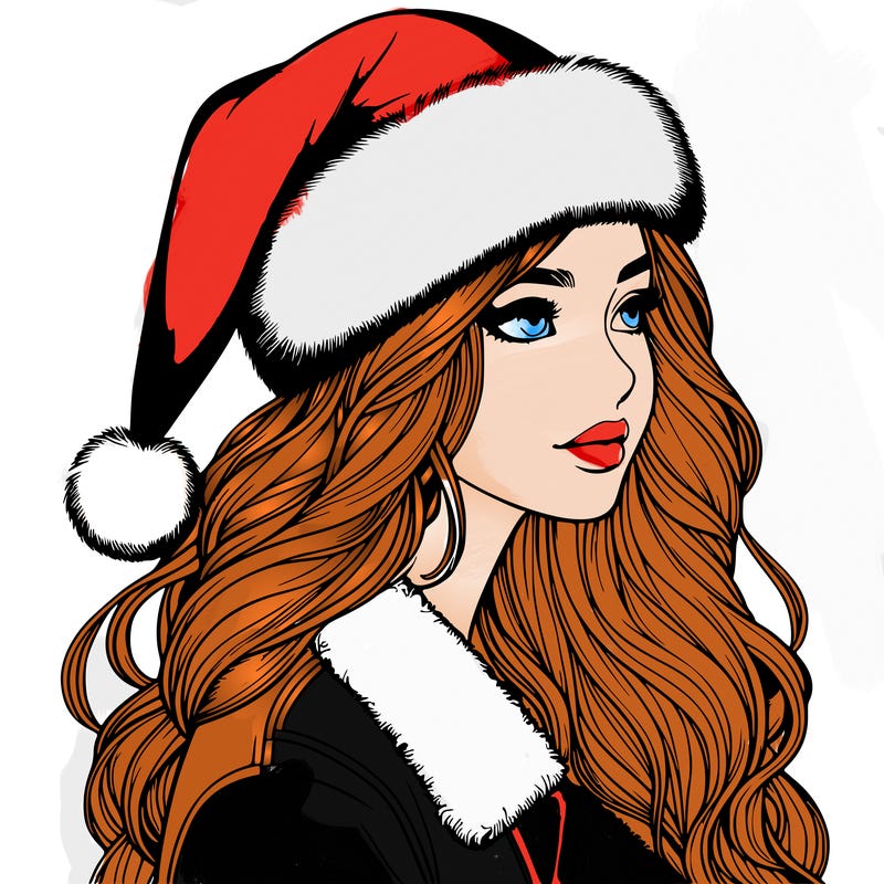 realistic girl in santa hat