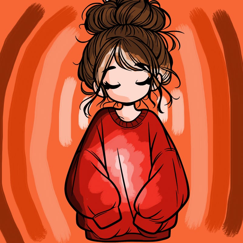 girl with baggy sweatshirt and messy bun