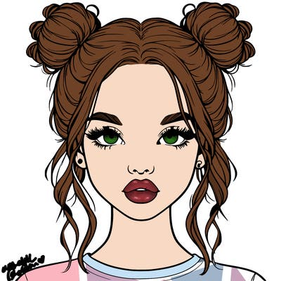 realistic girl with two buns in hair and lips