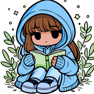 girl in oversized hoodie reading a book