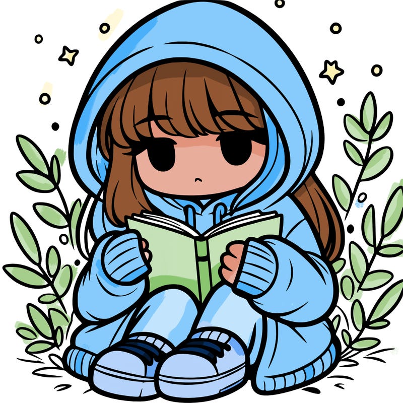 girl in oversized hoodie reading a book