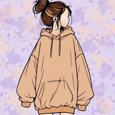 realistic girl with a oversized sweatshirt on and a bun