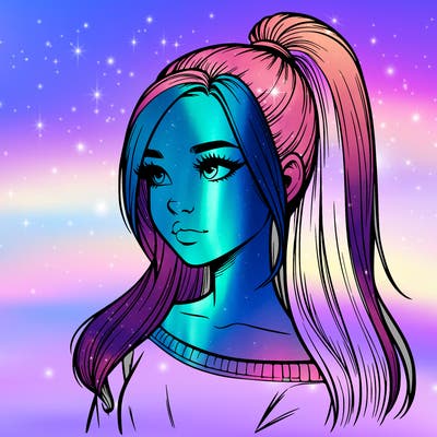 realistic girl with a high ponytail