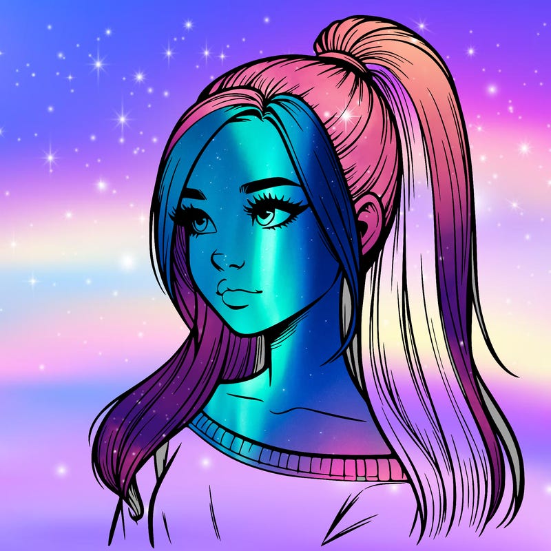 realistic girl with a high ponytail