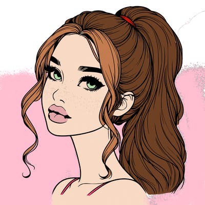 realistic girl with a ponytail on her hair and lips