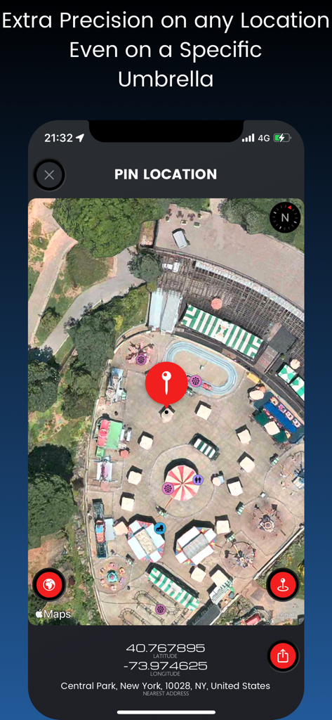 High precision GPS location pin on a satellite map in the iTools app
