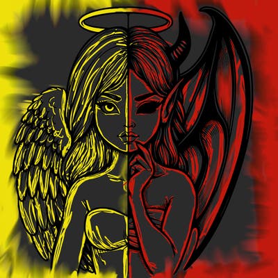realistic angel half demon