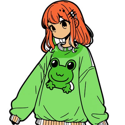 girl wearing frogging sweatshirt
