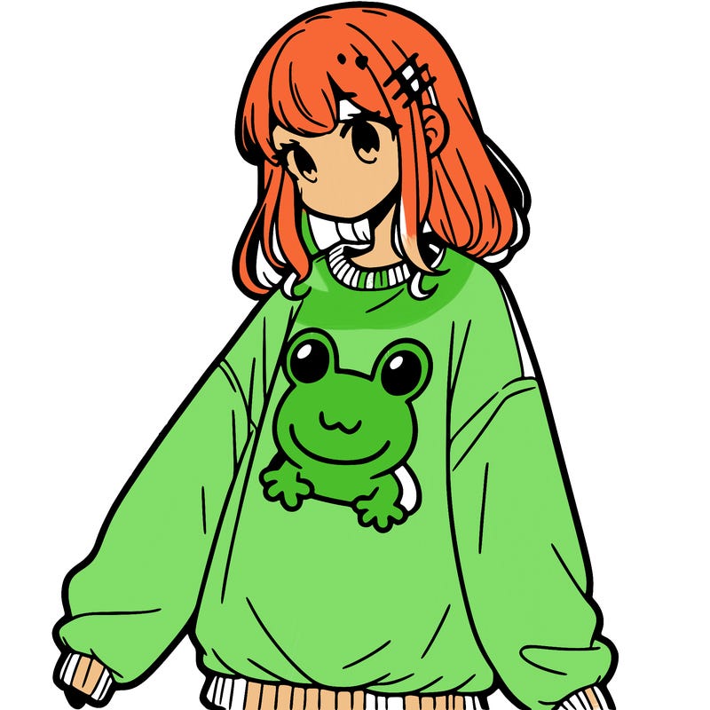 girl wearing frogging sweatshirt