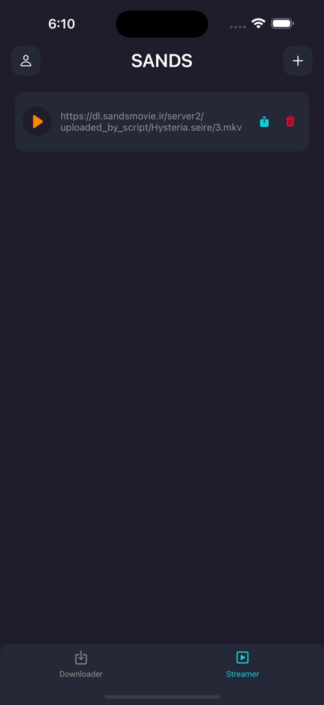 SANDS-Movie - SANDS-Movie app streamer screen with a video playback link