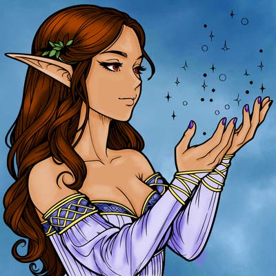 realistic elf girl doing magic