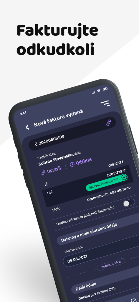 iDoklad - iDoklad app on a smartphone displaying a new invoice creation screen