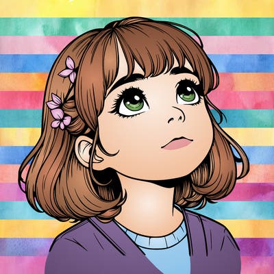 realistic girl looking up