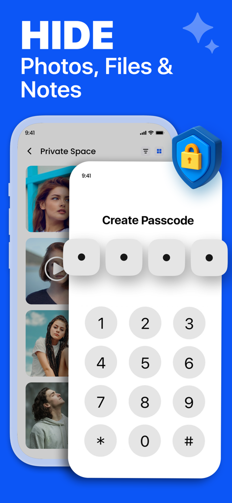 Función de bóveda privada de la aplicación Duster que muestra la entrada de código de acceso para ocultar fotos y archivos