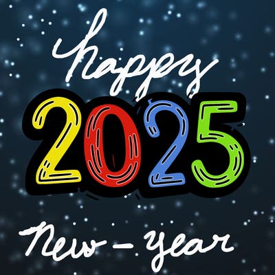 one line scrawled numbers sketch design “2025”