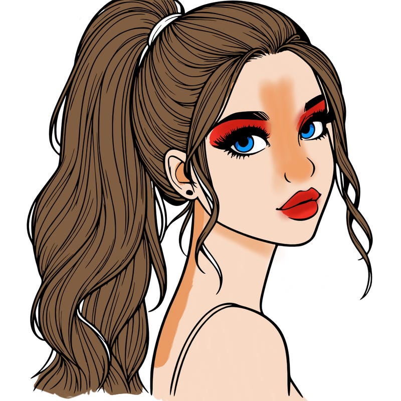 realistic pretty girl with high pony tail