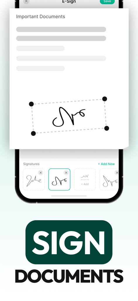 CamSCAN PDF・Document Scanner - Interfaccia della funzione di firma elettronica per firmare documenti digitali nell'app CamSCAN PDF