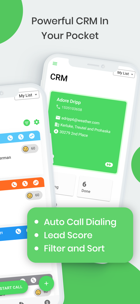GoDial - Auto Call Dialer CRM - GoDial mobile app interface displaying a CRM contact card and auto-dialing features for sales professionals.