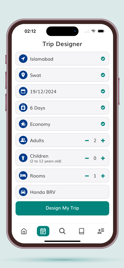 Porter Pakistan - Interface do Designer de Viagens no aplicativo Porter Paquistão para planejar um itinerário de viagem personalizado