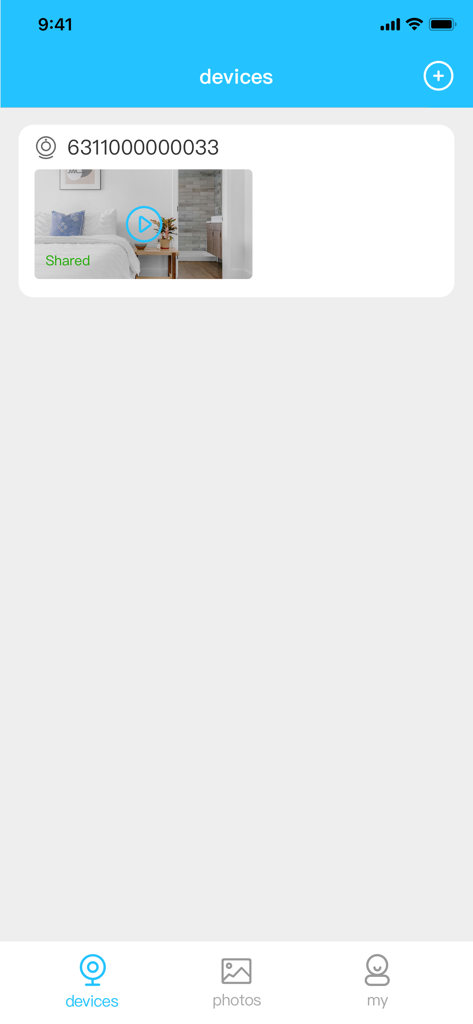 HIDVCAM - HIDVCAM app interface showing a list of connected security cameras with a shared device thumbnail