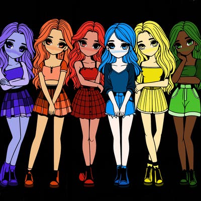 a group of girls realistic