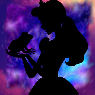 a shadow of a princess holding a frog realistic