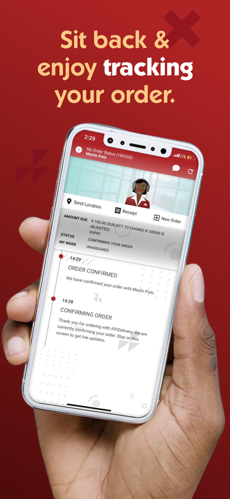Real time tracking and order status updates on the AfriDelivery mobile app