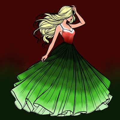 realistic woman with dress flowing in the wind