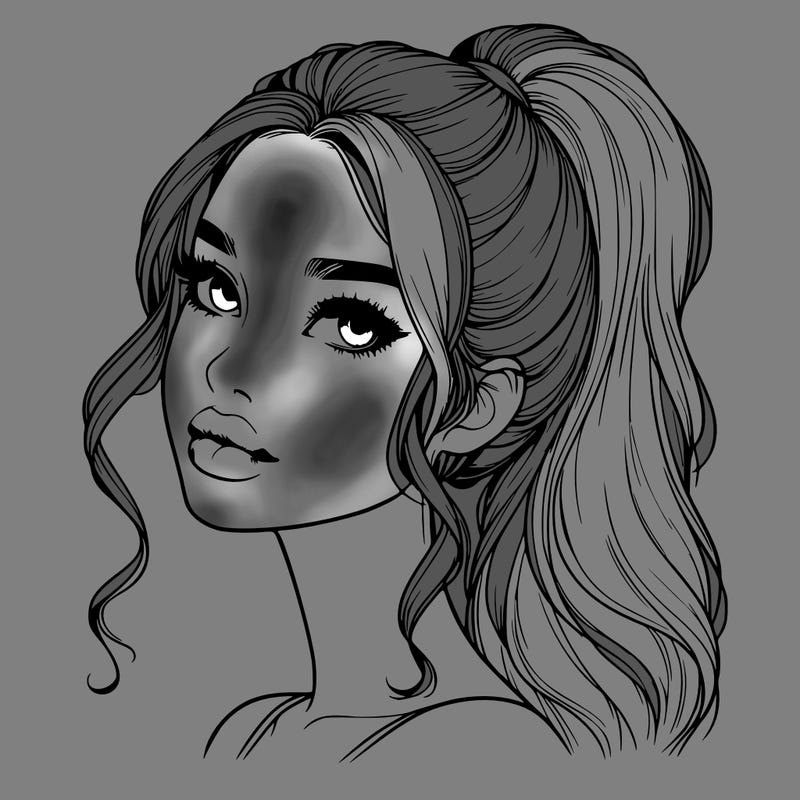 realistic girl with a ponytail on her hair and lips