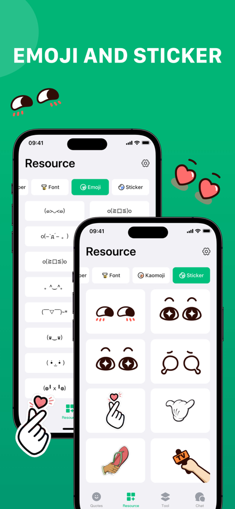 WA Web - Dual Chat - Interface of WA Web Dual Chat app displaying a collection of kaomoji and graphic stickers for messaging