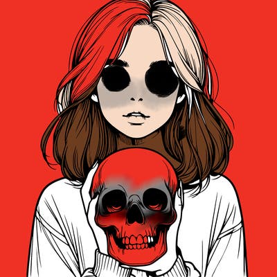 realistic girl holding a skull