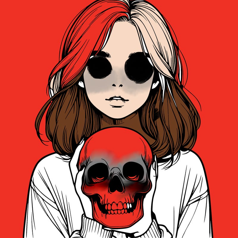 realistic girl holding a skull