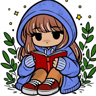 girl in oversized hoodie reading a book
