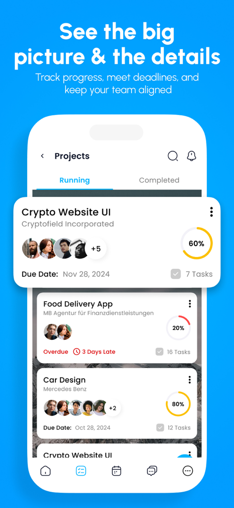 Project Management for Teams - Lyria app interface displaying active projects and team progress