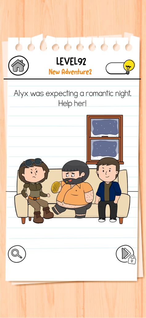 Alyx sitting on a couch with two men in a level from Brain Test 3