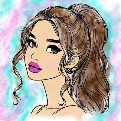 realistic girl with a ponytail on her hair and lips