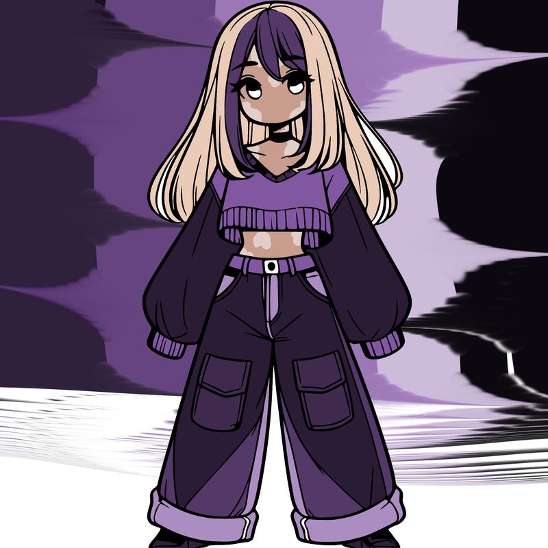 cute girl with straight hair in baggy jeans and a crop top and a sweater