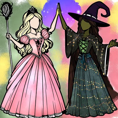 detailed realistic split of a princess and a witch