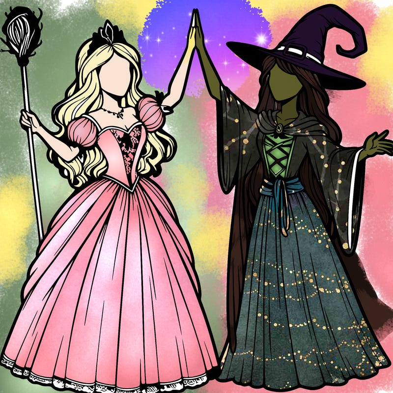 detailed realistic split of a princess and a witch
